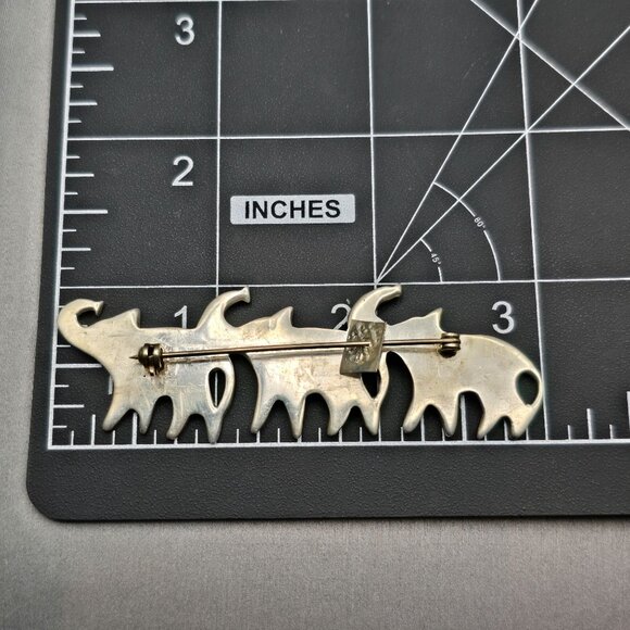 VTG Taxco Sterling Silver 925 Elephant Trio Brooch 3" Raised Trunks TA-75 Mexico - Picture 6 of 8